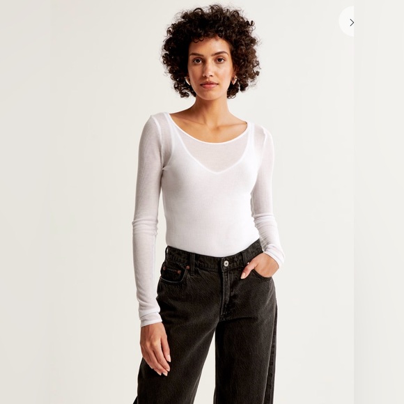 NWT Abercrombie & Fitch | Long-Sleeve Sheer Rib Crew Top | Size: Medium | Gray - Picture 5 of 11